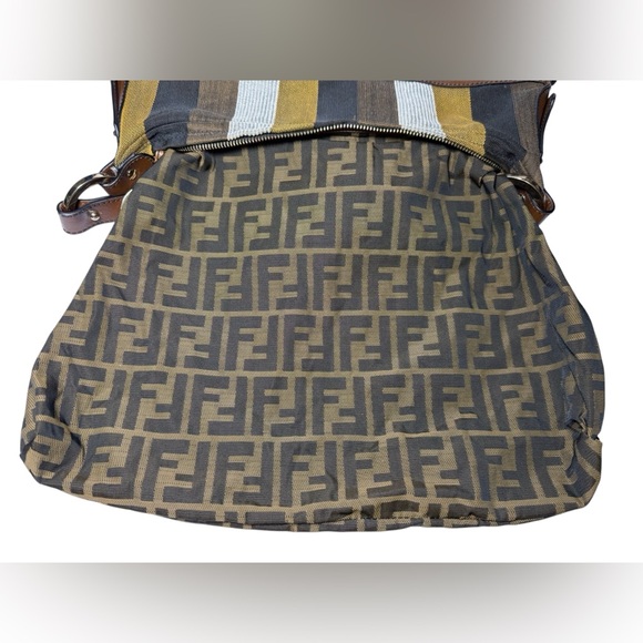 Fendi Bag | Fendi Multicolor Pequin Stripe Canvas Leather Chef Hobo - Picture 13 of 16